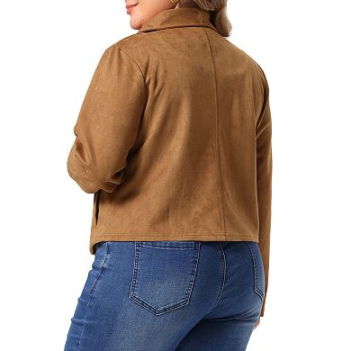 Womens Plus Size Faux Suede Lapel Open Front Shawl Collar Cropped Jacket