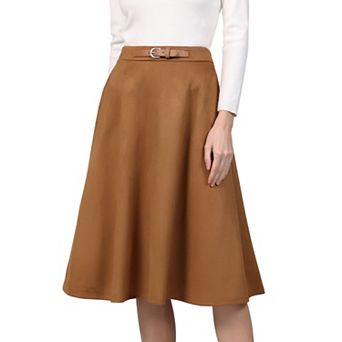 Women's Faux Suede Skirt High Waist Business Causal A Line Midi Skirts