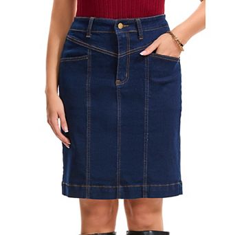 Women's Denim Skirt Casual High Waisted Pockets Above the Knee Stretchy Jean Pencil Skirts