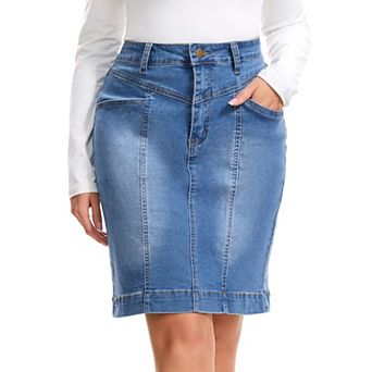 Women's Denim Skirt Casual High Waisted Pockets Above the Knee Stretchy Jean Pencil Skirts