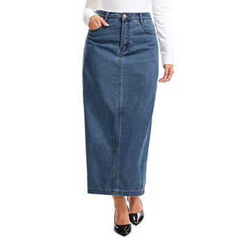 Women Maxi Denim Skirt H Line Straight Back Slit Casual Long Jean Skirts