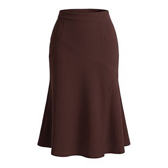 Fishtail Skirt for Women High Waist Panel Side Pockets Business Casual Midi Skirts