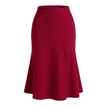 Fishtail Skirt for Women High Waist Panel Side Pockets Business Casual Midi Skirts