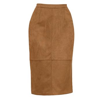 Faux Suede Skirt for Women High Waist Back Slit Patchwork Vintage Straight Skirts