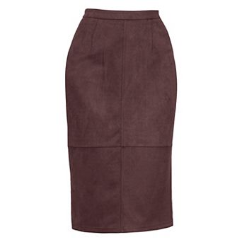 Faux Suede Skirt for Women High Waist Back Slit Patchwork Vintage Straight Skirts