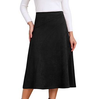 Women's Faux Suede Skirts Elastic High Waist A Line Midi Skirt Fall Winter Work Outfits