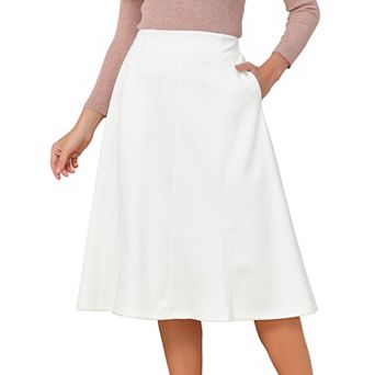 Women's Faux Suede Skirts Elastic High Waist Fall Winter A Line Work Midi Skirt with Pockets