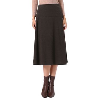 Knit Midi Skirt for Women's Elastic Waist Casual A Line Flowy Skirt