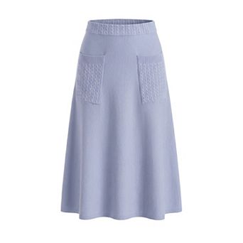 Women's Fall Winter Sweater Skirts Elastic High Waist Ribbed Knit Midi A Line Skirt with Pockets
