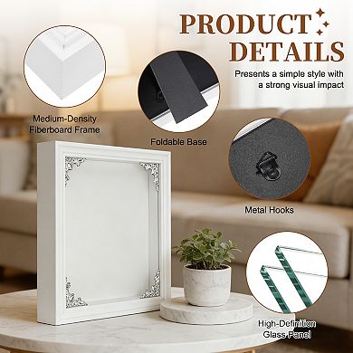 Shadow Box Frame, Wooden Display Case with Clear Glass Cover Shadow Box Picture Frame Display Case