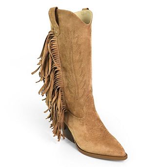 Millie-1 Fringe Western Pointed Toe Mid Calf Boots