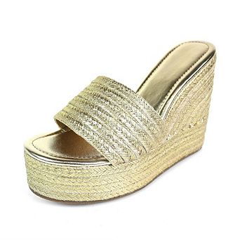 Juliet-1 Braided Espadrille Platform Wedge Slide Sandals