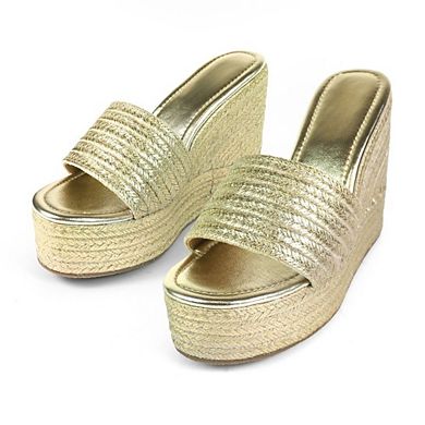 Juliet-1 Braided Espadrille Platform Wedge Slide Sandals