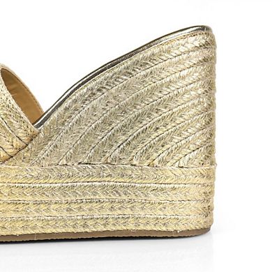 Juliet-1 Braided Espadrille Platform Wedge Slide Sandals
