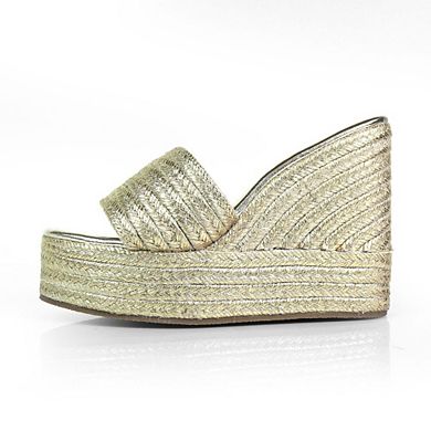 Juliet-1 Braided Espadrille Platform Wedge Slide Sandals