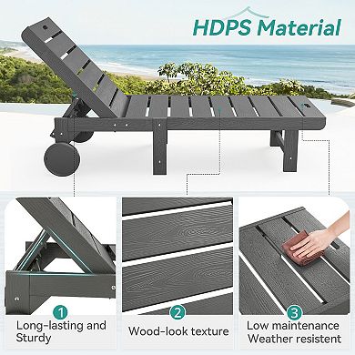 Hearthshire Chaise Lounge Chair Outdoor with Table, 2-Pcs Adjustable Backrest & Wheels