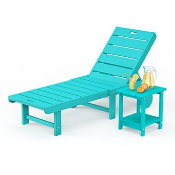 Hearthshire Chaise Lounge Chair Outdoor with Table, 2 pc Adjustable Backrest & Wheels
