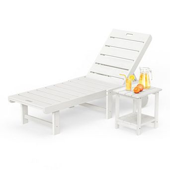 Hearthshire Chaise Lounge Chair Outdoor with Table, 2 pc Adjustable Backrest & Wheels
