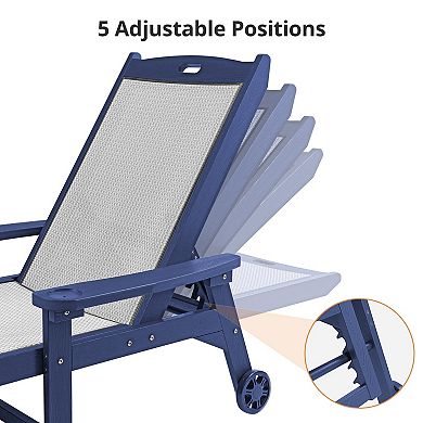 Hearthshire Outdoor Chaise Lounge with Adjustable Backrest & Wheels for Backyard, Poolside
