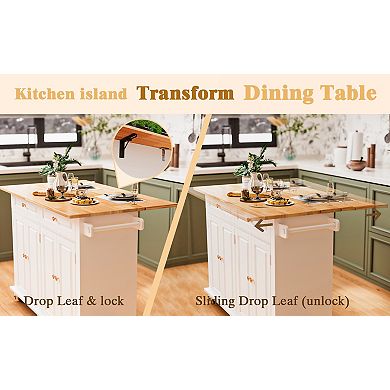 Rolling Kitchen Island Cart with Drop Leaf Countertop, 2 Drawers, Towel Rack for Dining Room