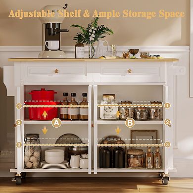Rolling Kitchen Island Cart with Drop Leaf Countertop, 2 Drawers, Towel Rack for Dining Room