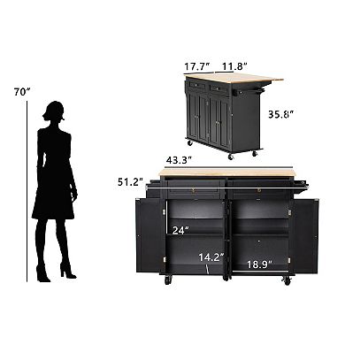 Rolling Kitchen Island Cart with Drop Leaf Countertop, 2 Drawers, Towel Rack for Dining Room