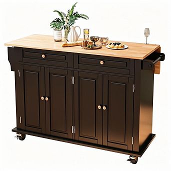 Rolling Kitchen Island Cart with Drop Leaf Countertop, 2 Drawers, Towel Rack for Dining Room