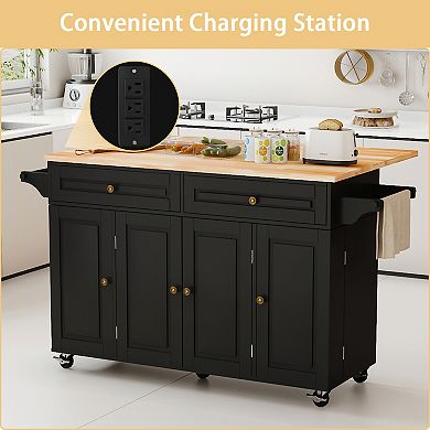 Rolling Kitchen Island Cart with Drop Leaf Countertop, 2 Drawers, Towel Rack for Dining Room