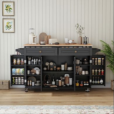 Rolling Kitchen Island Cart with Drop Leaf Countertop, 2 Drawers, Towel Rack for Dining Room