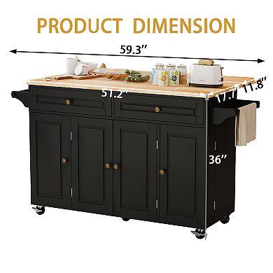 Rolling Kitchen Island Cart with Drop Leaf Countertop, 2 Drawers, Towel Rack for Dining Room