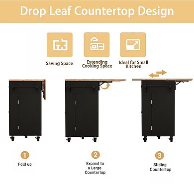 Rolling Kitchen Island Cart with Drop Leaf Countertop, 2 Drawers, Towel Rack for Dining Room
