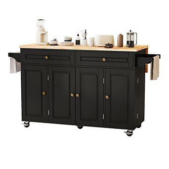 Rolling Kitchen Island Cart with Drop Leaf Countertop, 2 Drawers, Towel Rack for Dining Room