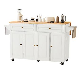Rolling Kitchen Island Cart with Drop Leaf Countertop, 2 Drawers, Towel Rack for Dining Room