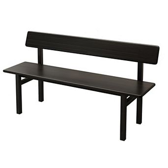 Black Bench, Wooden Dining Bench，For Outdoor, Dining Room, Bedroom With Backrest