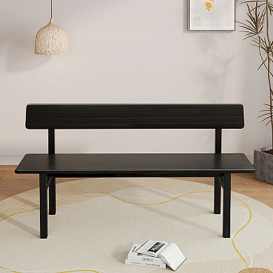 Black Bench, Wooden Dining Bench，For Outdoor, Dining Room, Bedroom With Backrest