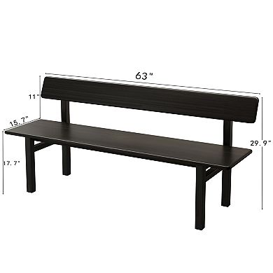 Black Bench, Wooden Dining Bench，For Outdoor, Dining Room, Bedroom With Backrest