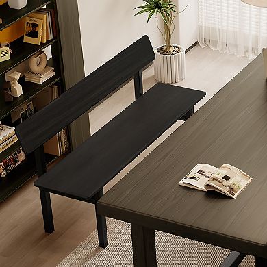 Black Bench, Wooden Dining Bench，For Outdoor, Dining Room, Bedroom With Backrest