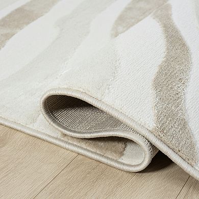 Abani Neutral NTL190A Cream Beige Wave Area Rug