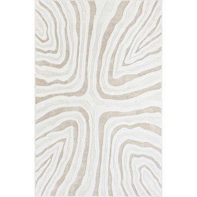 Abani Neutral NTL190A Cream Beige Wave Area Rug