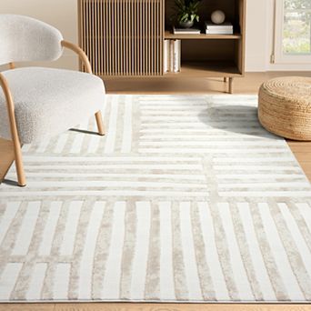 Abani Neutral NTL220A Stripe Abstract Cream Beige Rug