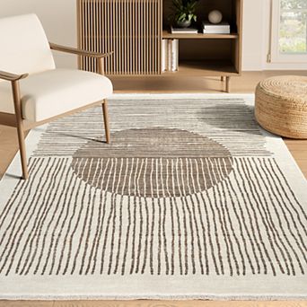 Abani Rugs Austin AUS120A Modern Ivory Brown Abstract Sun Motif Minimalist Area Rug