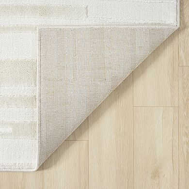 Abani Neutral NTL180A Cream Tone-on-Tone Linear Textured Rug