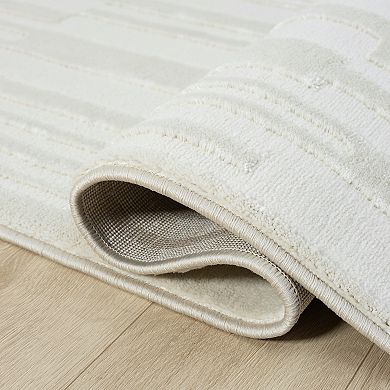 Abani Neutral NTL180A Cream Tone-on-Tone Linear Textured Rug