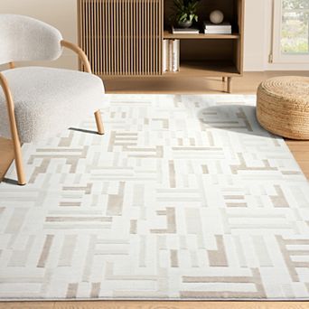 Abani Neutral NTL210A Geometric Maze Cream Beige Area Rug