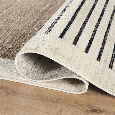 Abani Rugs Austin AUS130A Modern Ivory Brown Black Striped Block Pattern Minimalist Area Rug