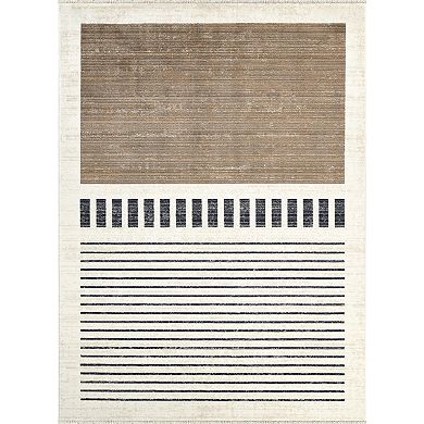 Abani Rugs Austin AUS130A Modern Ivory Brown Black Striped Block Pattern Minimalist Area Rug