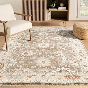 Abani Rugs Alara ALA120A Traditional Taupe Cream Vintage Medallion Floral Area Rug