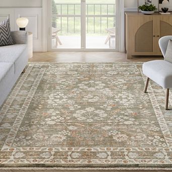 Abani Rugs Alara ALA140A Traditional Sage Green Vintage Floral Border Area Rug