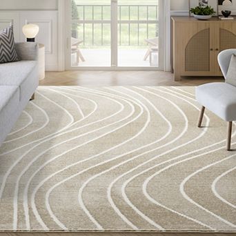 Abani Rugs Plush Deco PDE140A Machine Washable Whispering Swirls Cream Area Rug