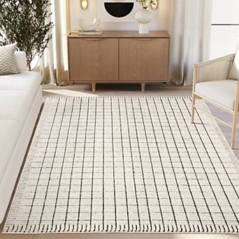 Abani Rugs OLV150A Oliver Modern Hand-Drawn Grid Checkered Cream Beige Black Area Rug
